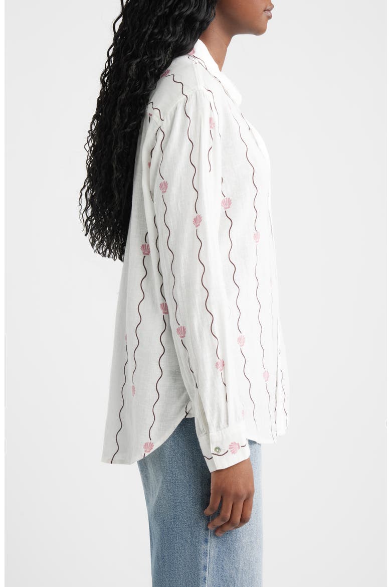 Charli Seashell Stripe Linen Blend Button-Up Shirt, Alternate, color, STRIPED SEASHELLS