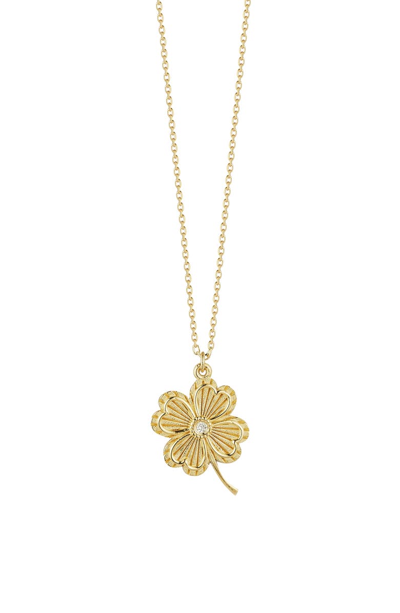 Ember Fine Jewelry 14K Yellow Gold Diamond Clover Pendant Necklace, Main, color, 