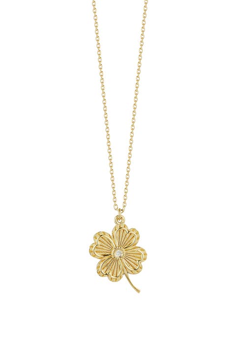 14K Yellow Gold Diamond Clover Pendant Necklace