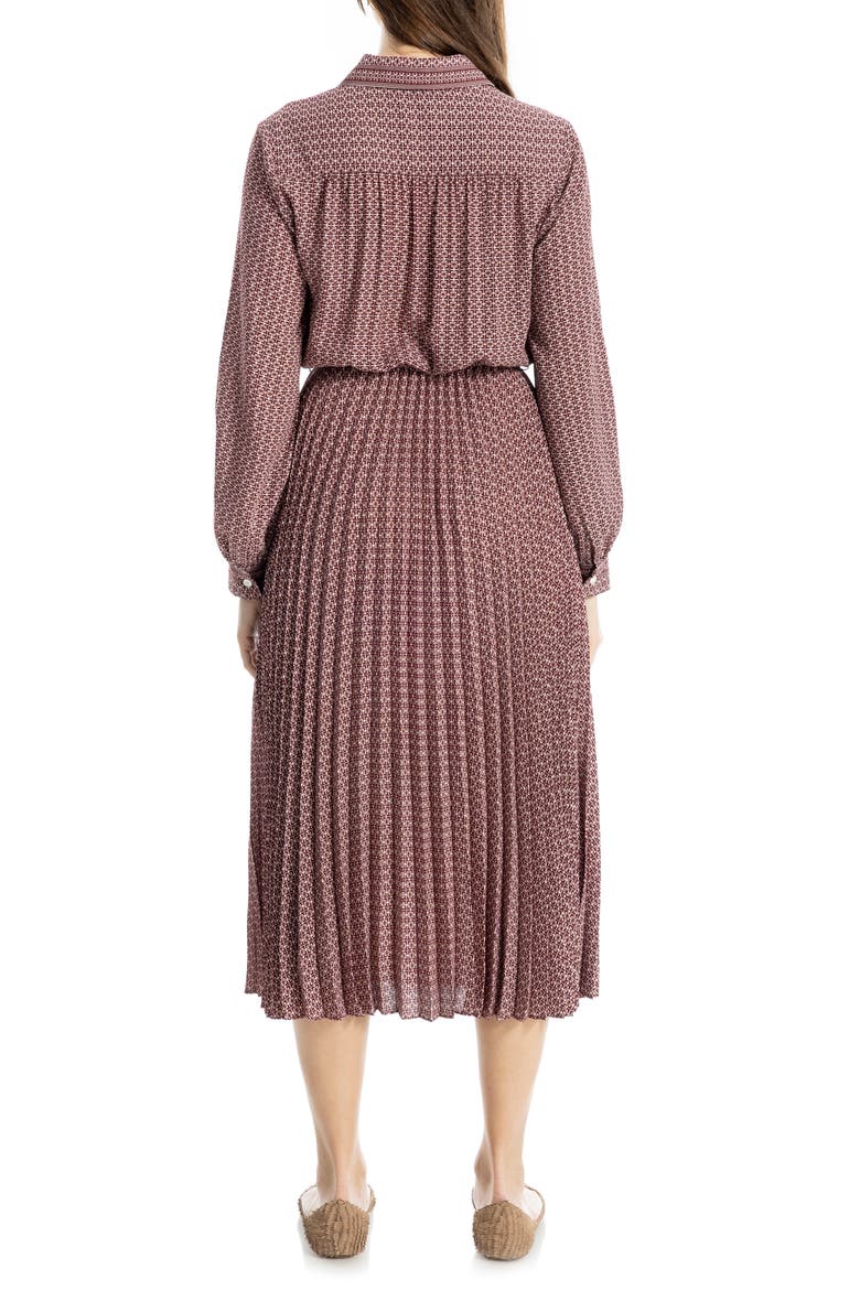 Long Sleeve Pleated Shirtdress, Alternate, color, VINTAGE WINE OPTICAL GRID