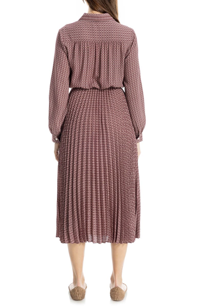 MAX STUDIO Long Sleeve Pleated Shirtdress, Alternate, color, Vintage Wine Optical Grid