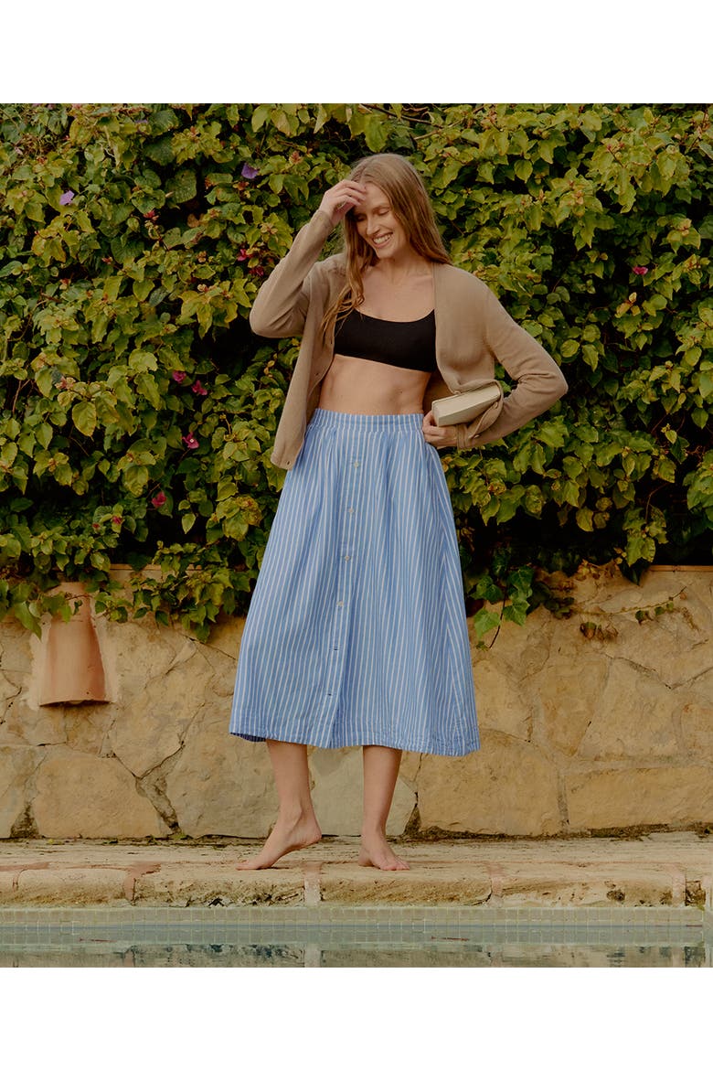 Organic Cotton Sunset Lightweight Cotton Button Skirt, Alternate, color, Blue Bondi Stripe