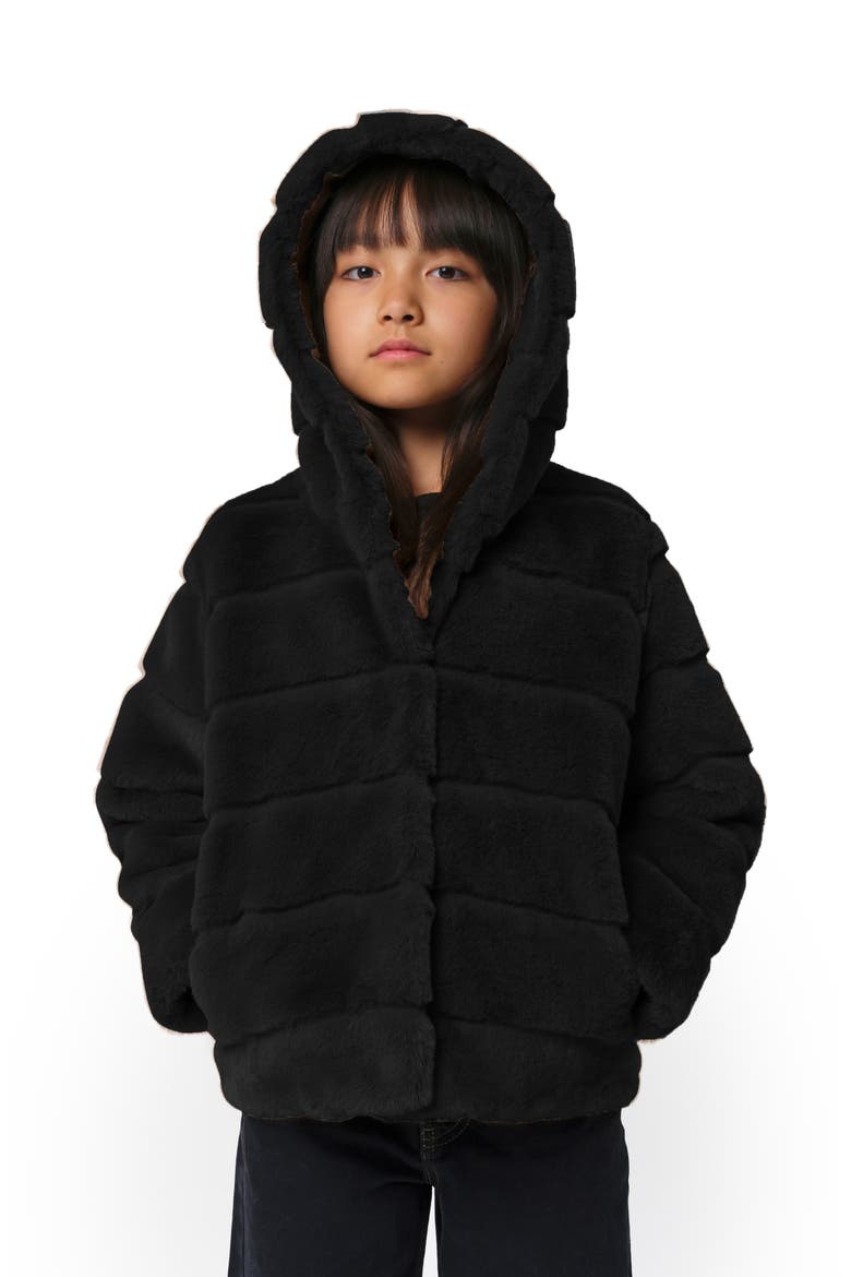 Kids' Goldy Tiered Fleece Hooded Coat, Alternate, color, NOIR