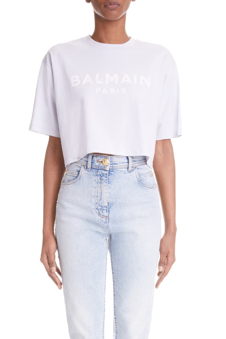 Crop Cotton Logo Tee, Main, color, PALE YELLOW/LIGHT BL