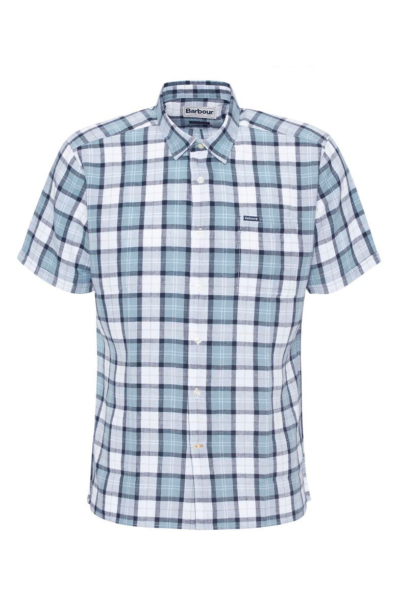 Barbour Midfield Plaid Short Sleeve Lyocell & Linen Button-Up Shirt, Alternate, color, 