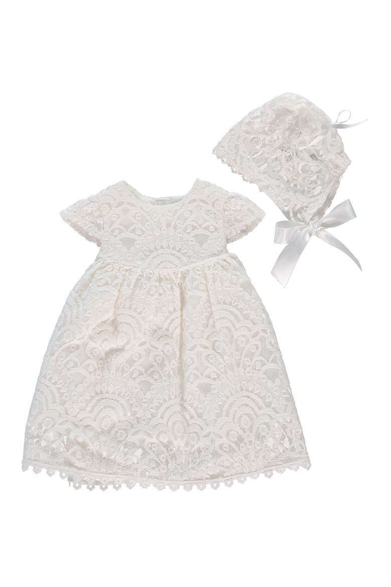 Lace Christening Gown & Bonnet Set, Main, color, OFF WHITE