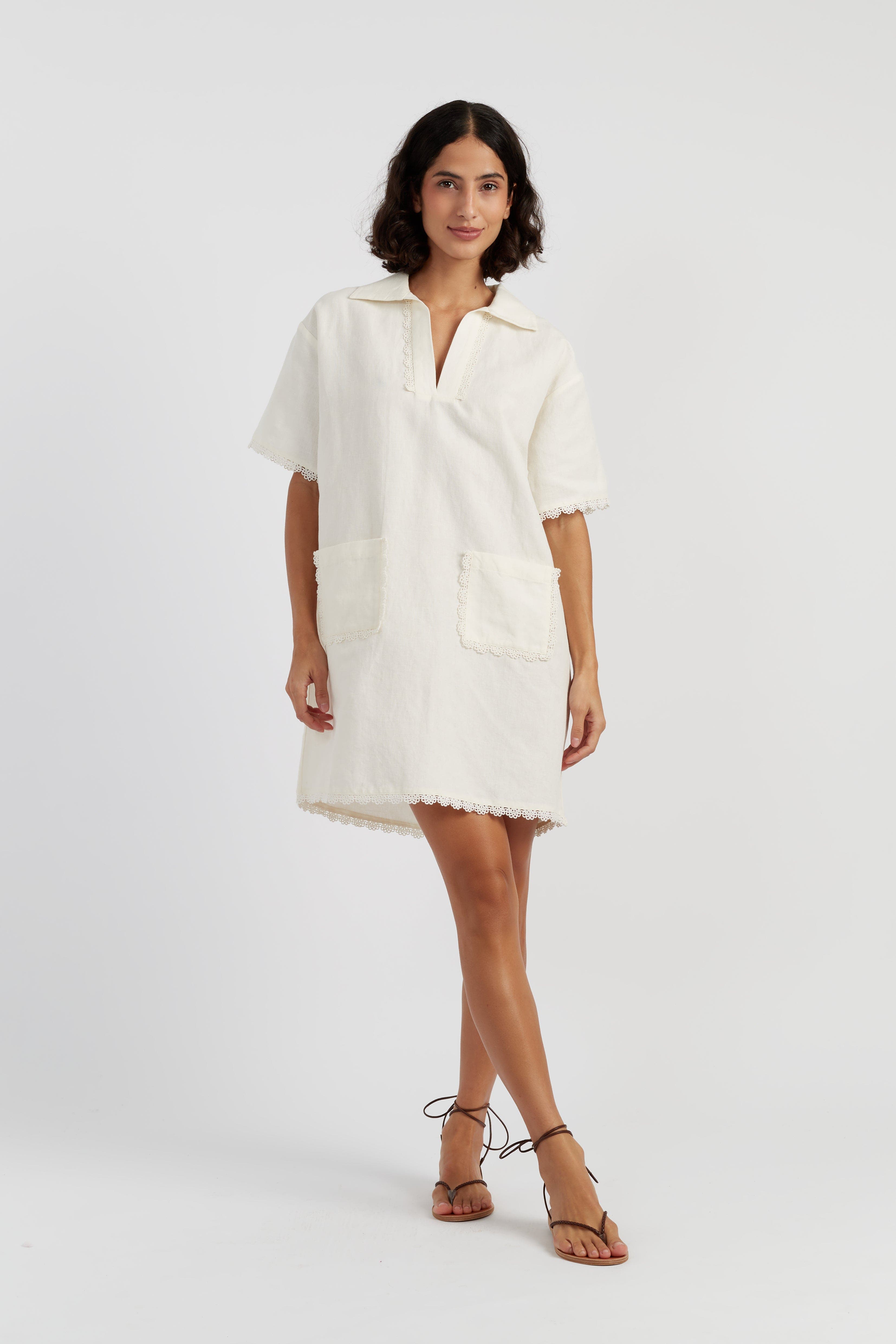 Linen-Blend Scallop Tunic Dress - image 3