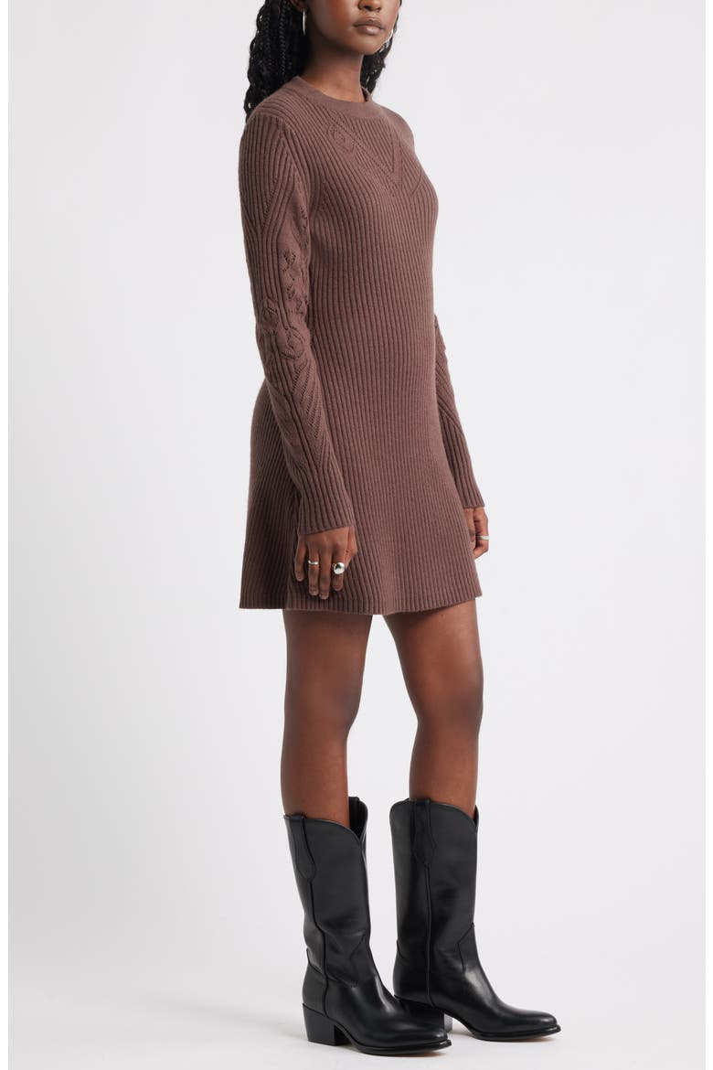 Long Sleeve Merino Wool & Cotton Blend Sweater Dress, Alternate, color, BROWN FAWN