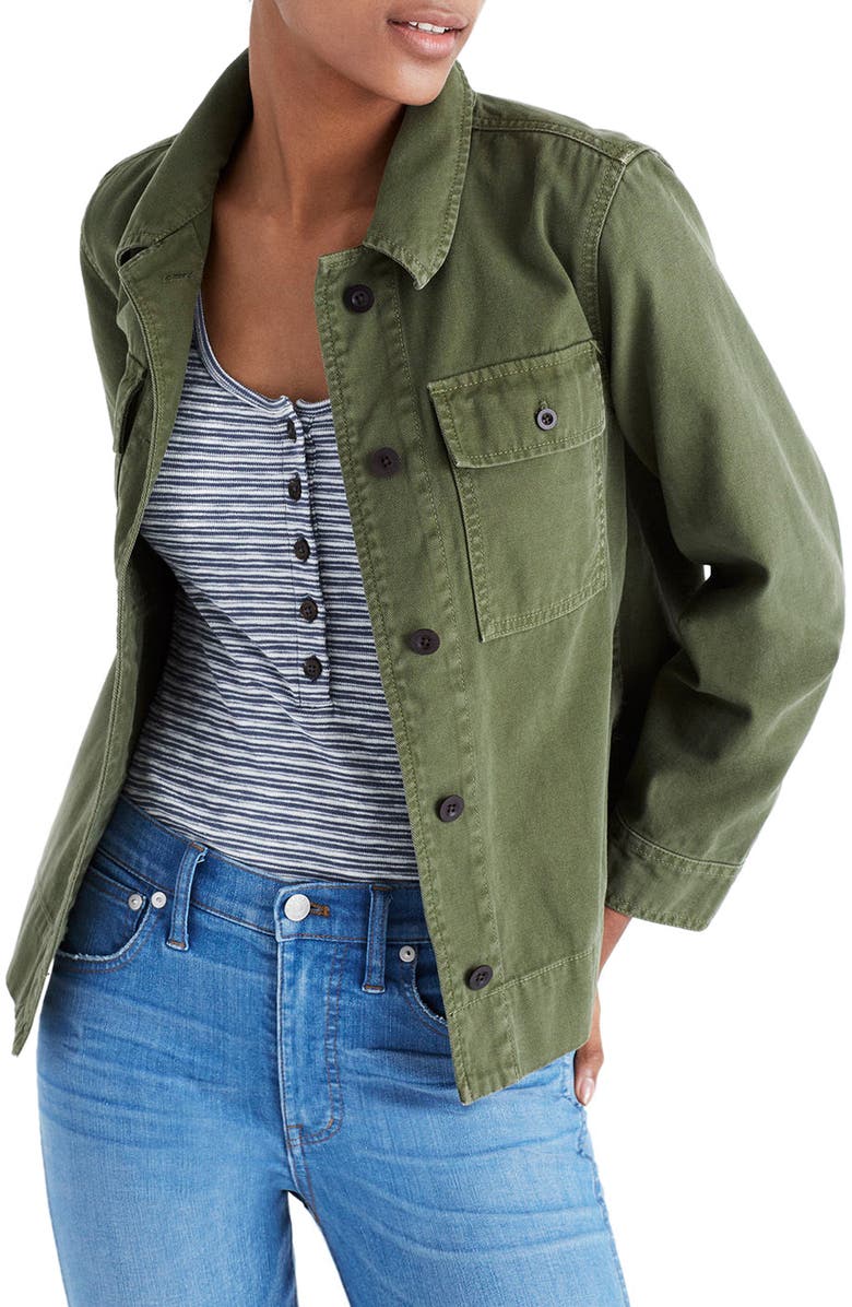 Madewell Northward Crop Army Jacket, Main, color, Loden