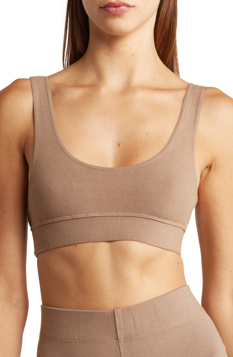 Good American Essential Scoop Neck Stretch Cotton Bra Top, Main, color, 
