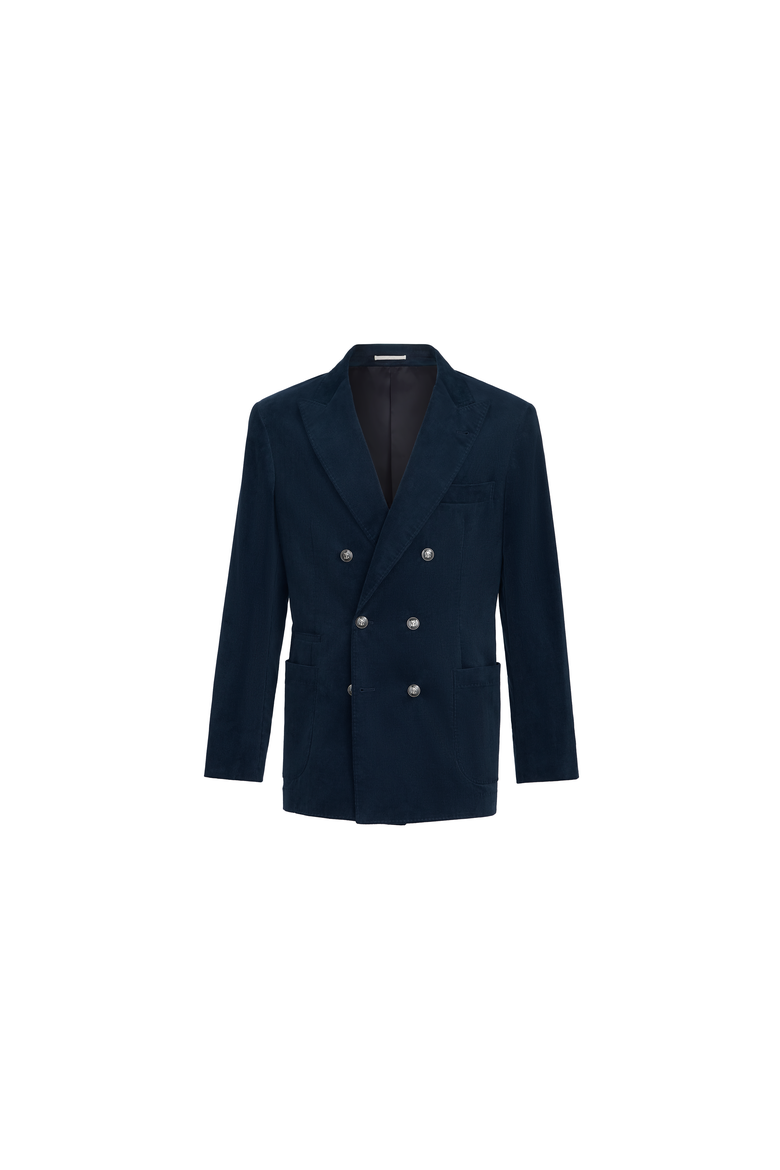 Sea Island cotton narrow wale corduroy one-and-a-half breasted deconstructed blazer with patch pockets, Alternate, color, Blue