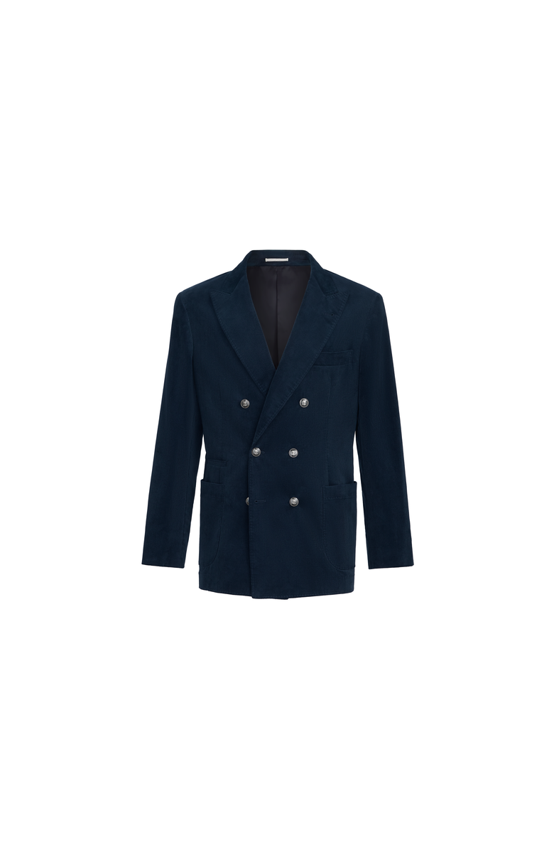 Brunello Cucinelli Sea Island cotton narrow wale corduroy one-and-a-half breasted deconstructed blazer with patch pockets, Alternate, color, Blue