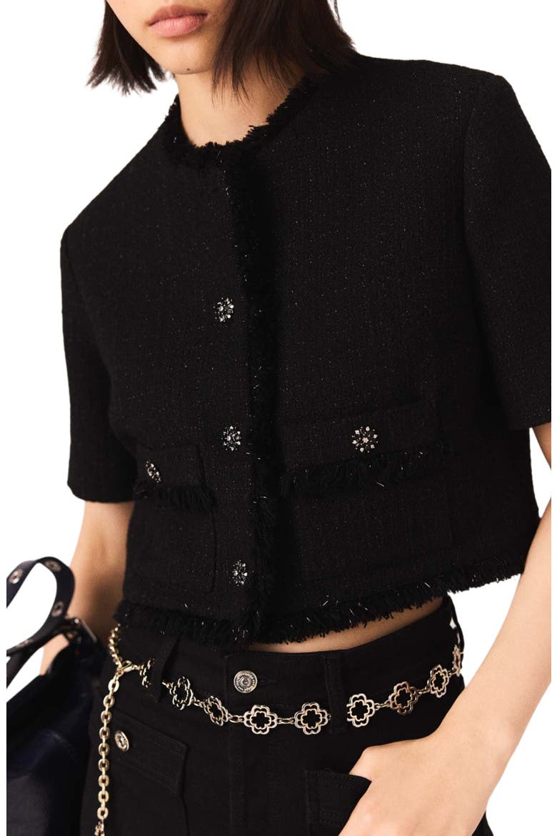 Short shiny tweed jacket, Alternate, color, Black