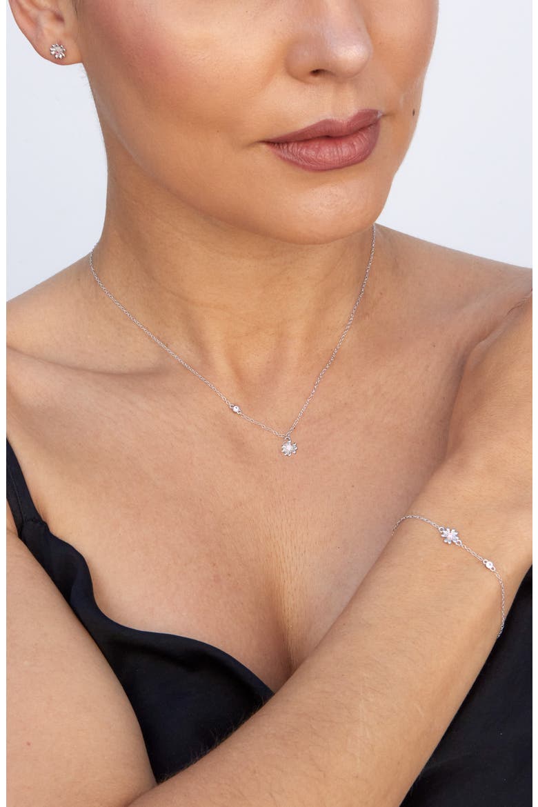 Cubic Zirconia Daisy Pendant Necklace, Alternate, color, SILVER