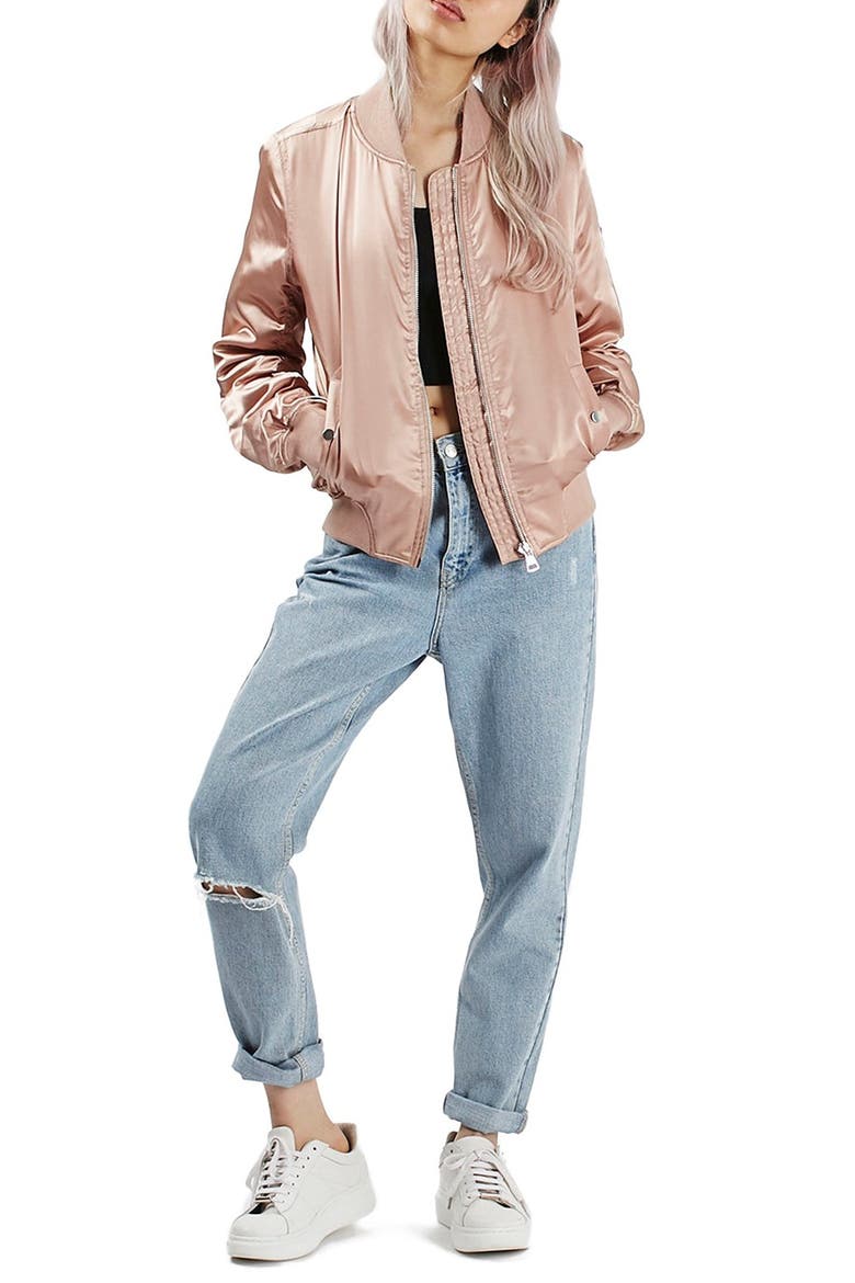'MA1' Shiny Bomber Jacket, Alternate, color, PINK
