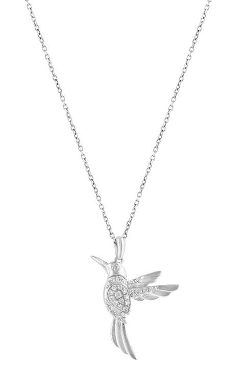 Hummingbird Sterling Silver Diamond Pendant Necklace