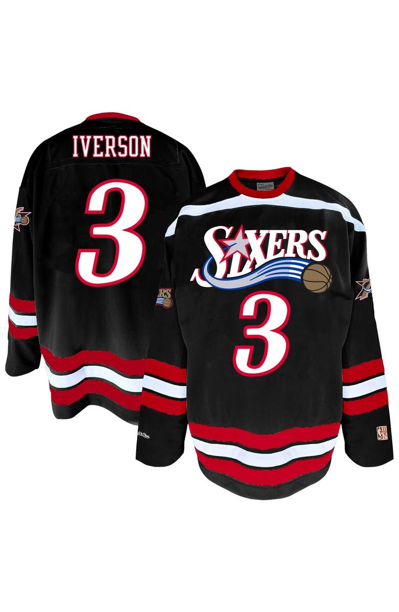 Mitchell & Ness Men's Mitchell & Ness Allen Iverson Black Philadelphia 76ers Big & Tall NBA Hockey Jersey, Main, color, Black