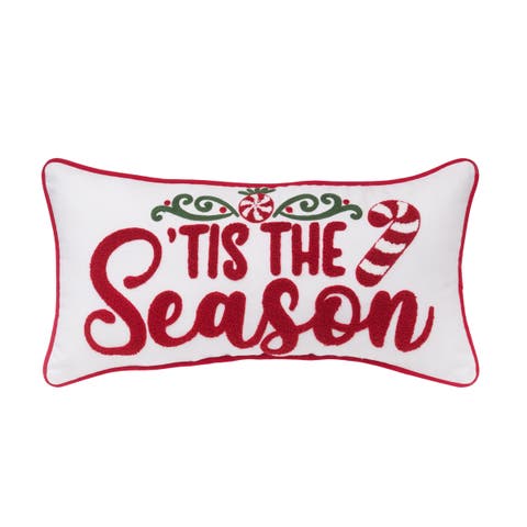 Tis The Season Candy Cane Christmas Throw Pillow, 10" x 20"