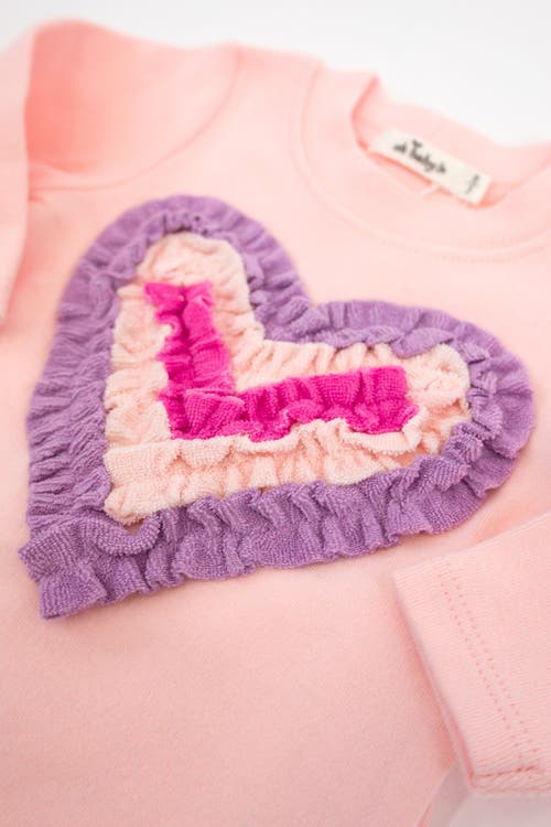 Oh Baby ! Multi Ruffle Heart Terry Applique Two Piece Set In Pale Pink