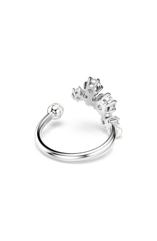 Swarovski Crystal Cultivated Pearl Round Cuts Statement Ring In White Gold
