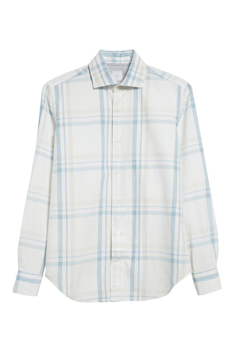 Plaid Cotton Button-Up Shirt, Alternate, color, WHITE AND DENIM