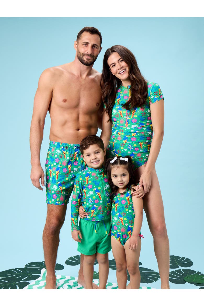 Unisex Long Sleeve Full Zip Rash Guard, Alternate, color, Parrot Palms