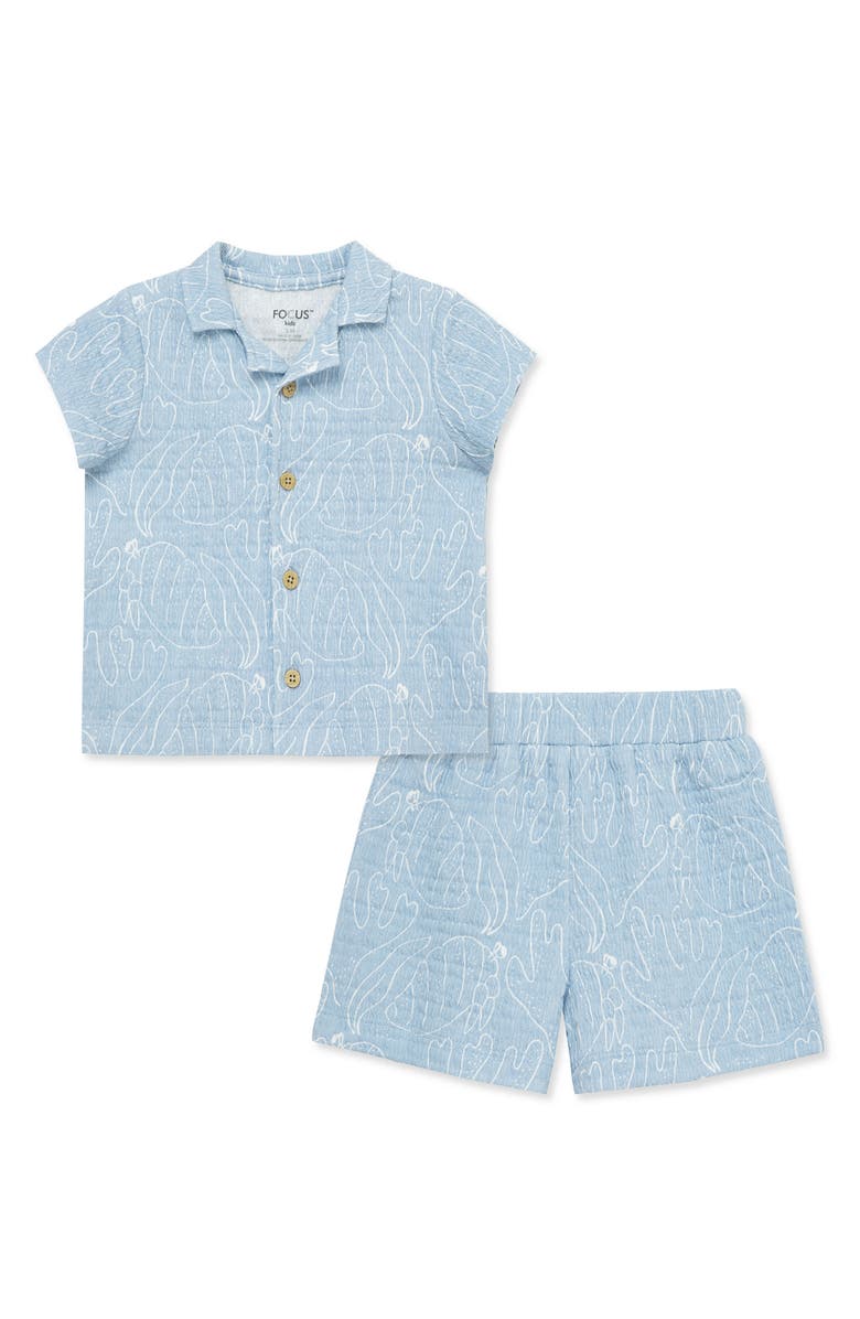 FOCUS Seaside Textured Button Down Shirt & Shorts Set, Main, color,