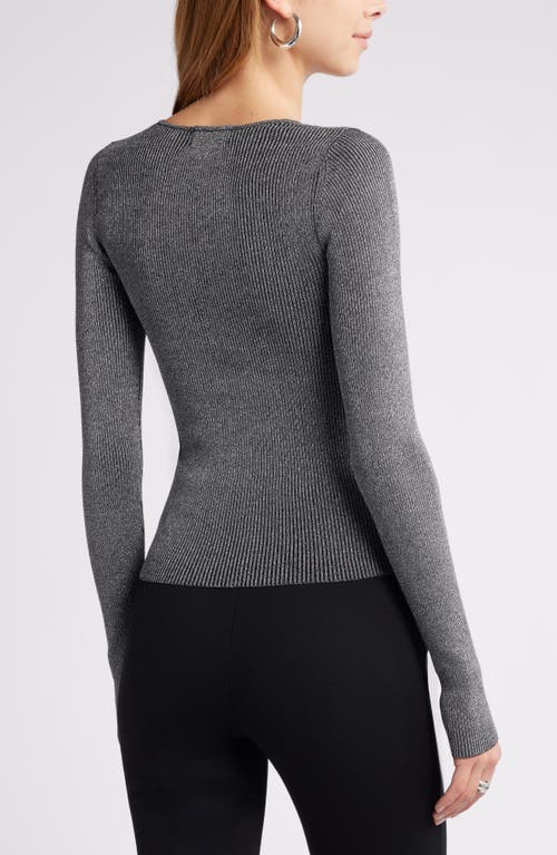 Open Edit Metallic Rib Sweater In Black- Silver