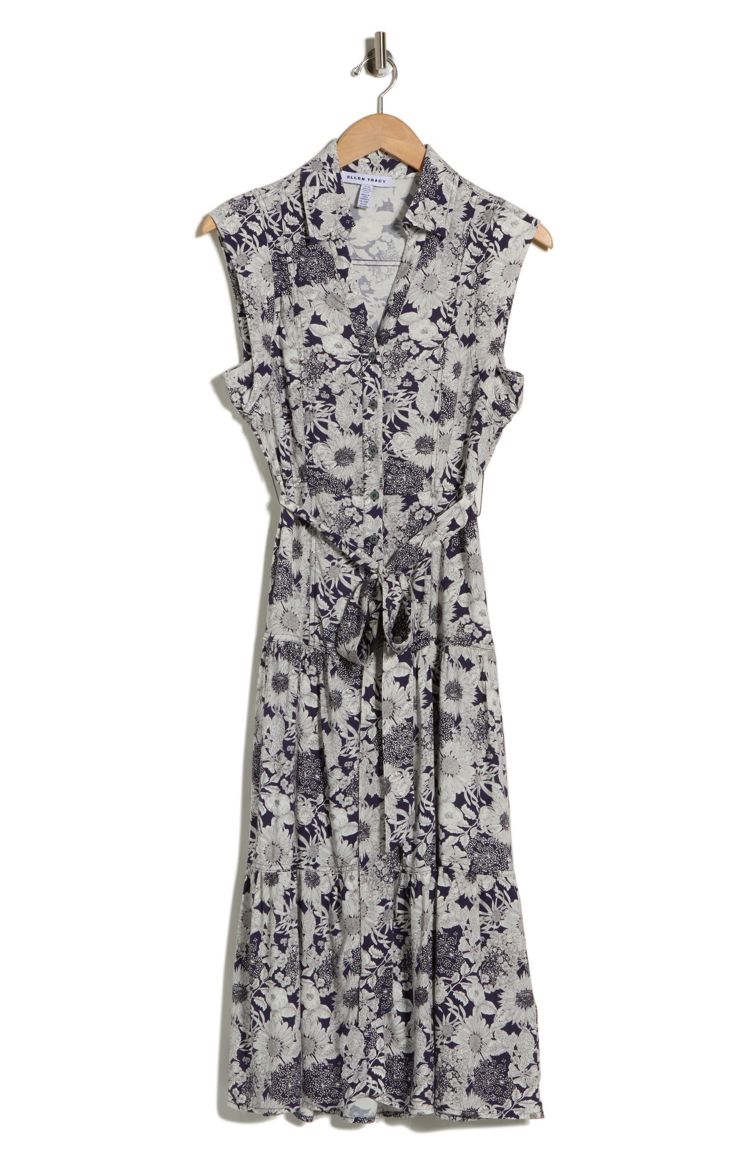 Ellen Tracy Cap Sleeve Tiered Midi Shirtdress