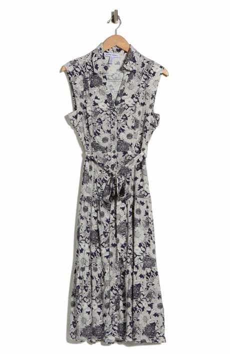 Ellen Tracy Cap Sleeve Tiered Midi Shirtdress