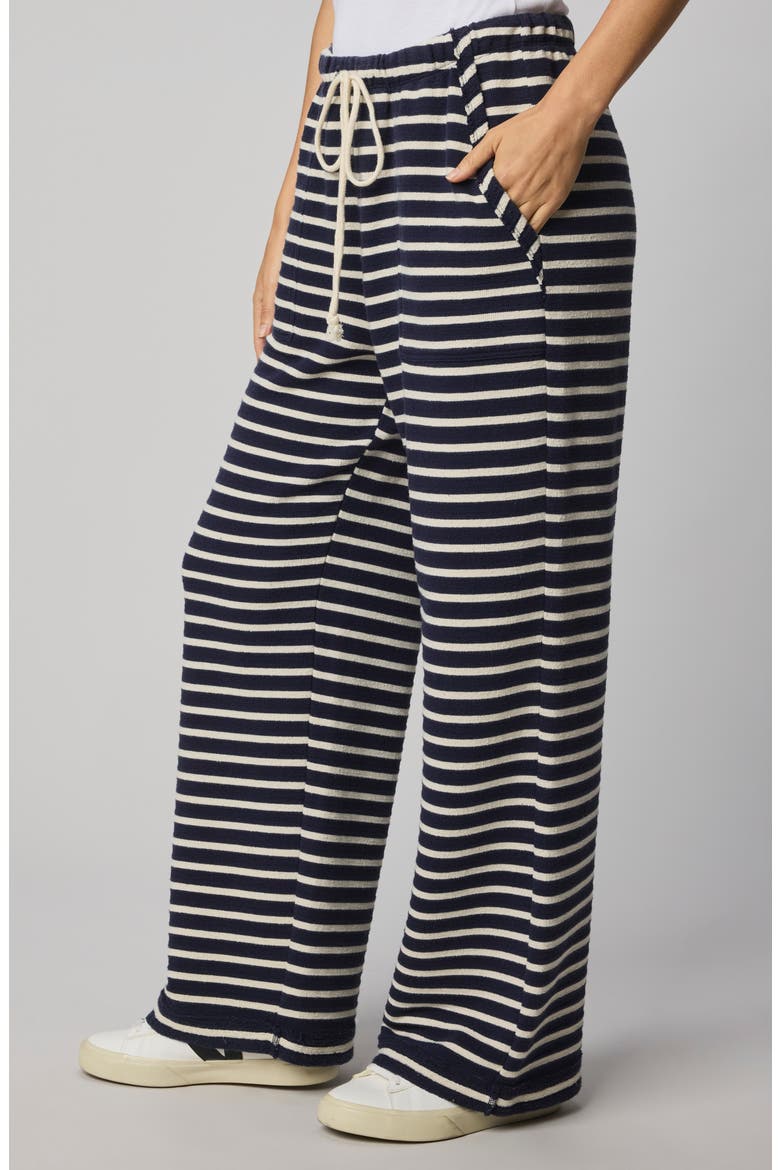 Livie Stripe Tie Waist Wide Leg Terry Pants, Alternate, color, NAVY BLUE/ MOONSTONE