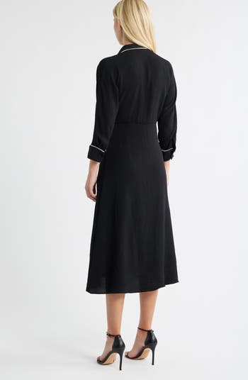 Pleated Long Sleeve Shirtdress