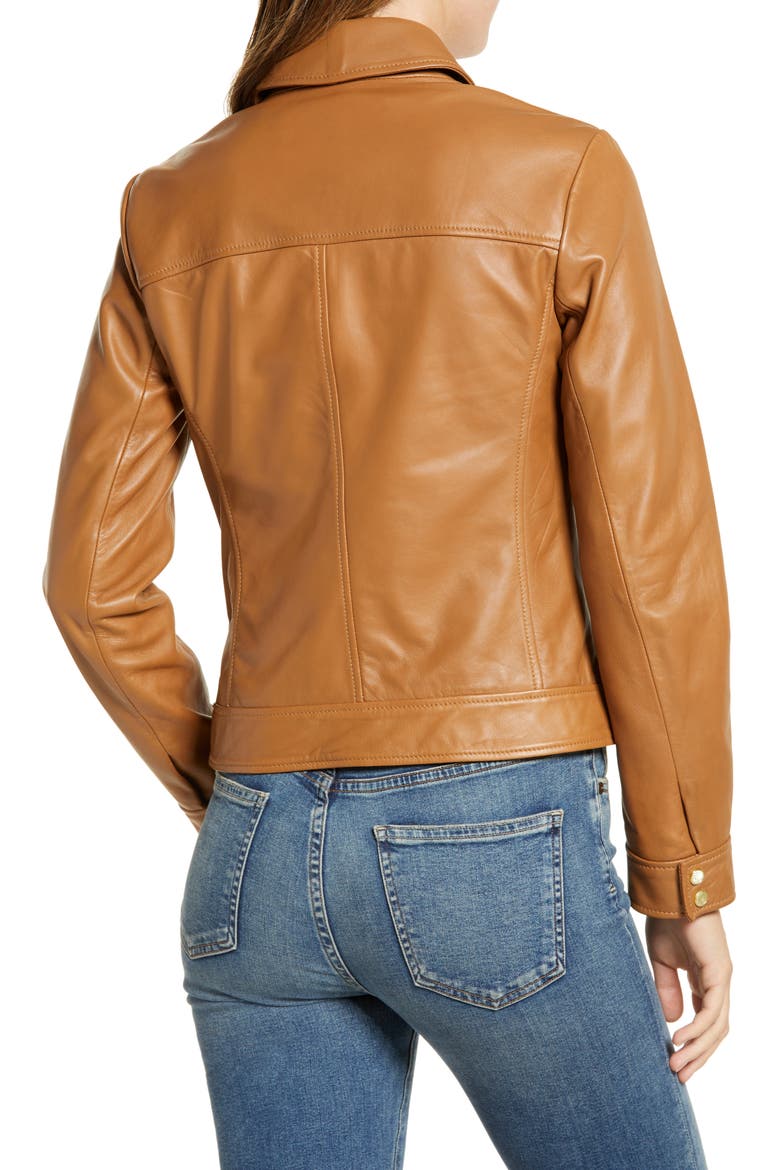 Smooth Lambskin Leather Jacket, Alternate, color, HAZELNUT