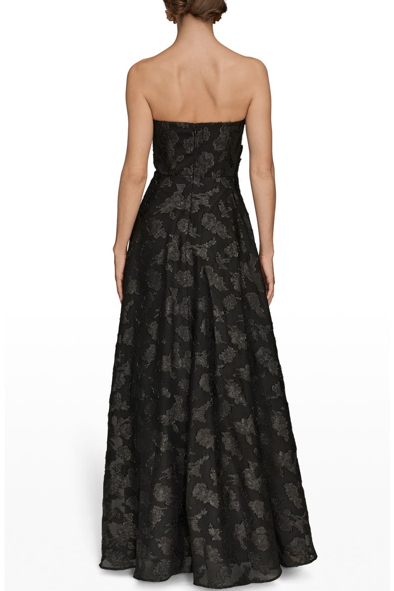 Ruched Metallic Strapless Gown, Alternate, color, BLACK