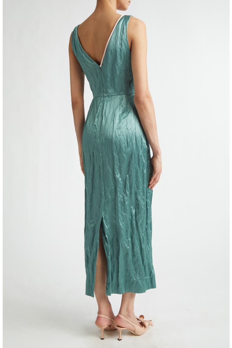Tulip Appliqué Crinkled Metallic Satin Gown, Alternate, color, EAU DE NIL