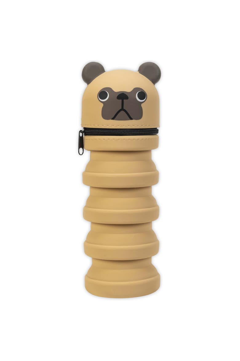 Retractable Pencil Case, Pug Dog Character, Main, color, Brown
