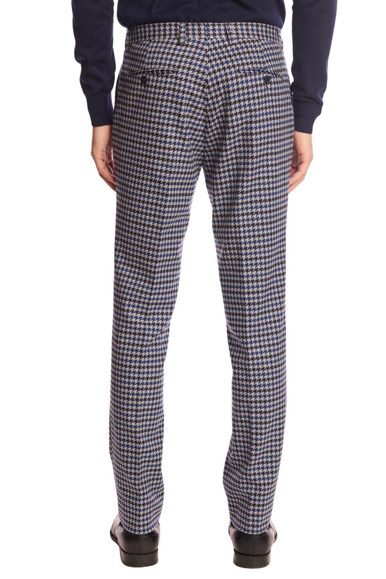 Downing Slim Fit Flat Front Houndstooth Dress Pants, Alternate, color, BLUE BLACK HOUNDSTOOTH