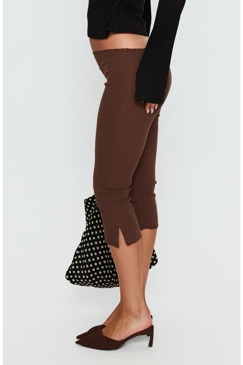 Baseline Ribbed Lace Trim Capri Pants, Alternate, color, CHOCOLATE