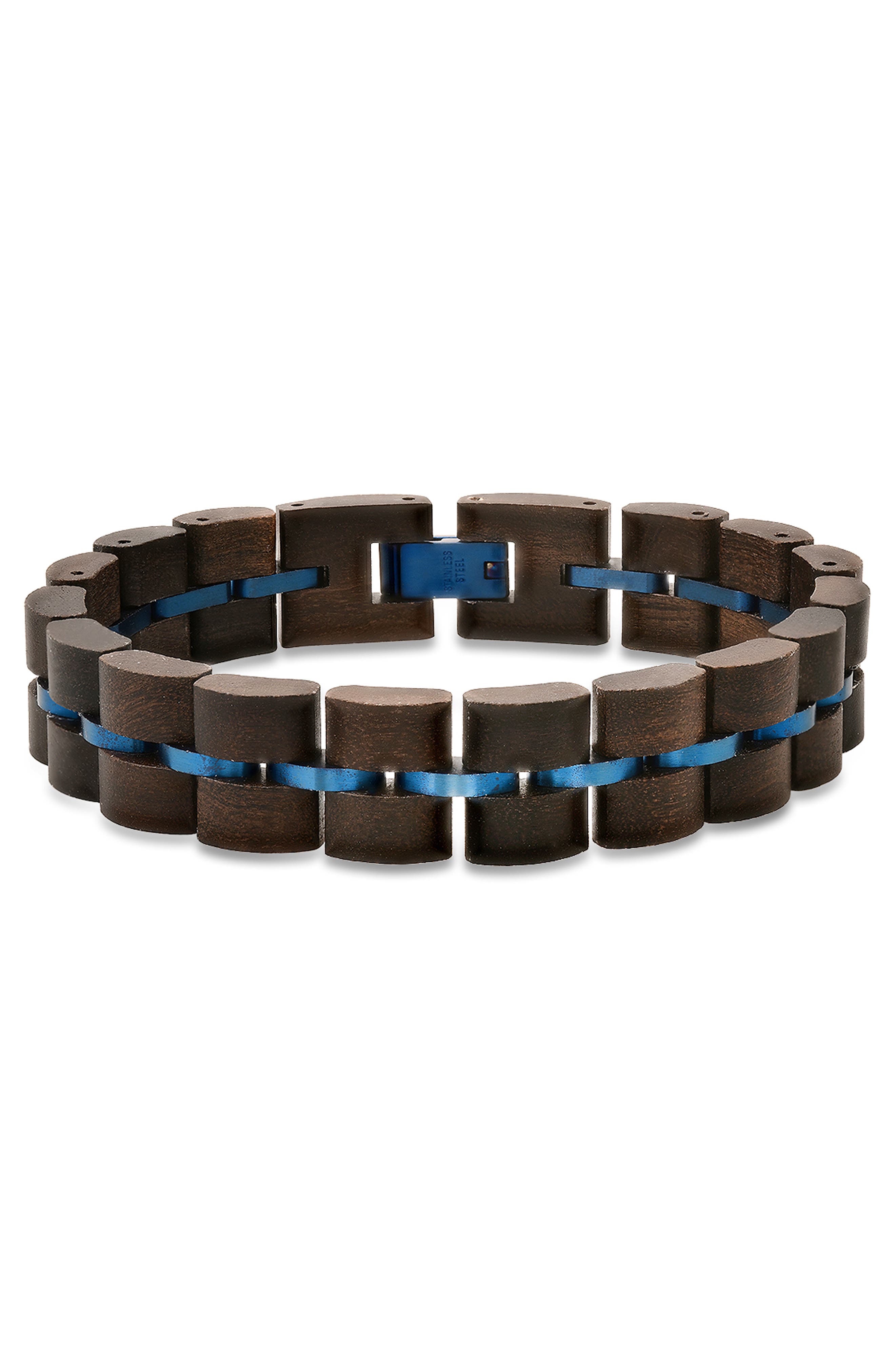 Men's Stainless Steel Wood Bracelet