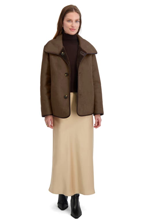 Tahari Kai Reversible Faux Shearling Jacket In Brown