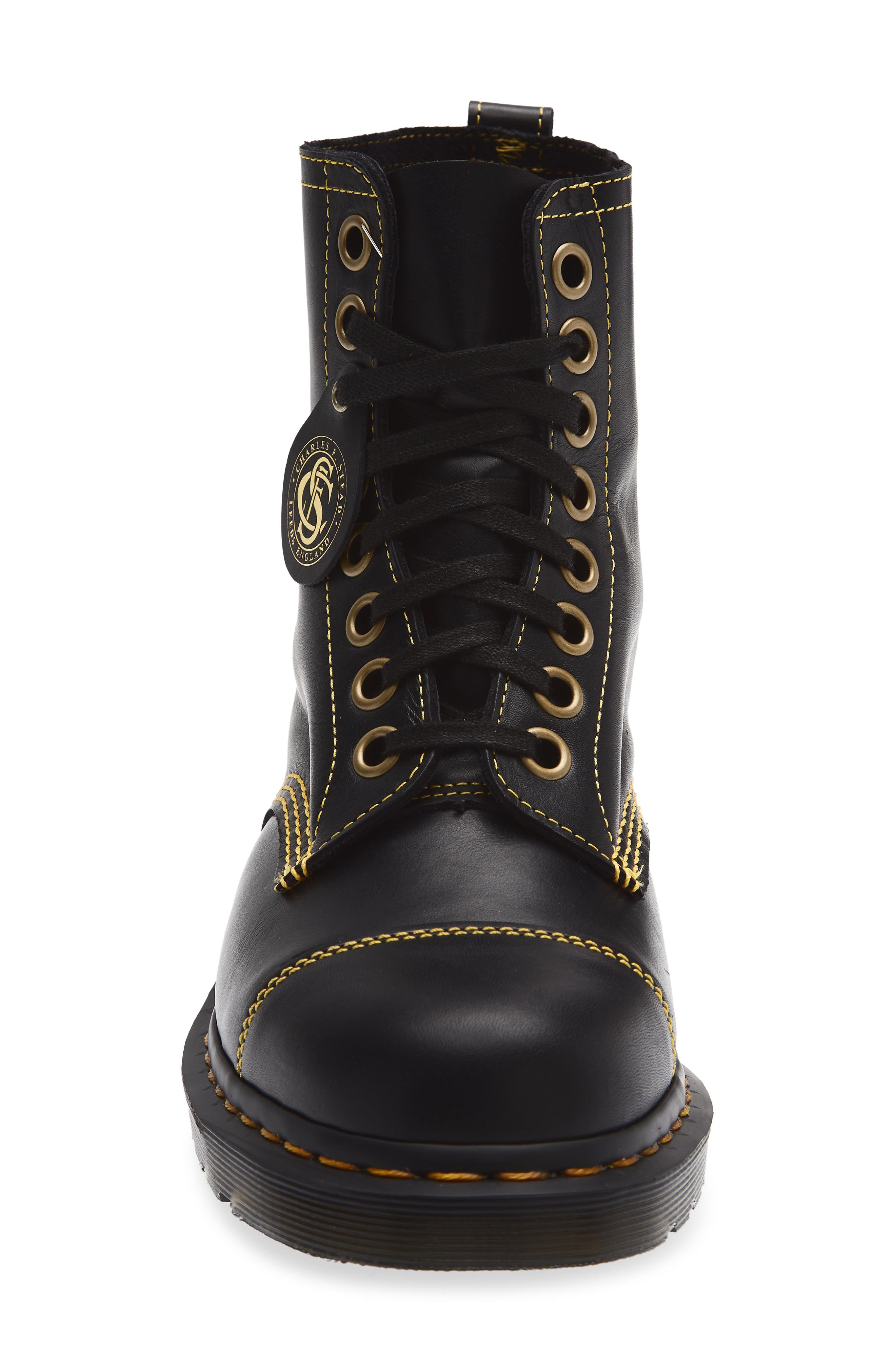 Cappers 8-Eye Leather Boot, Alternate, color, BLACK