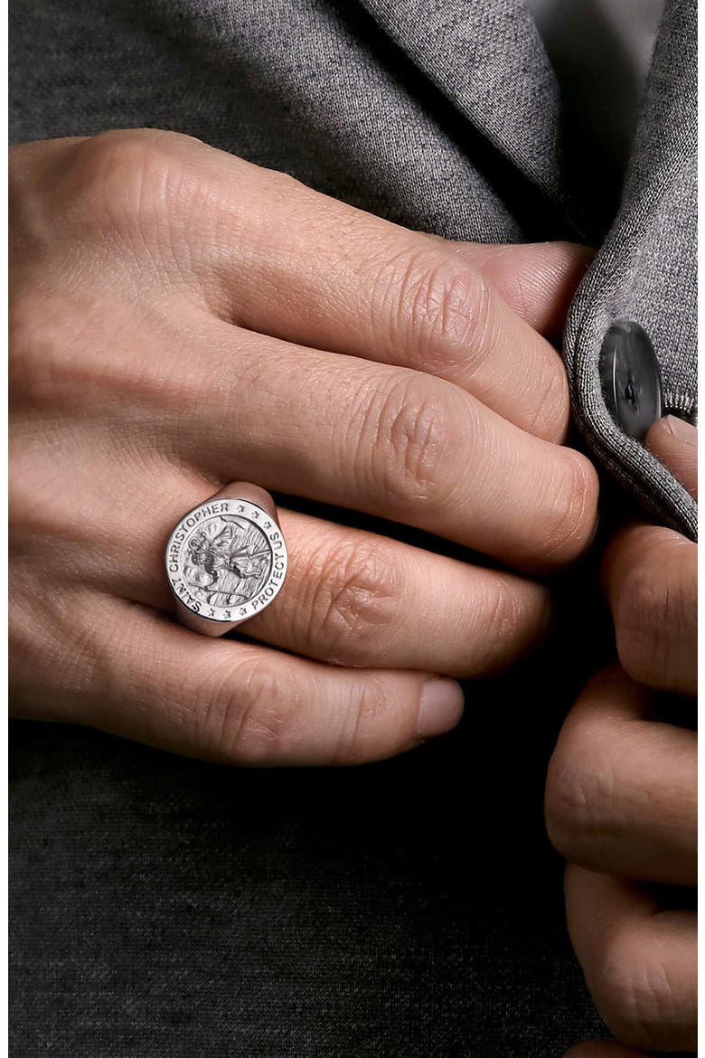 Men's Saint Christopher Signet Ring, Alternate, color, STERLING SILVER