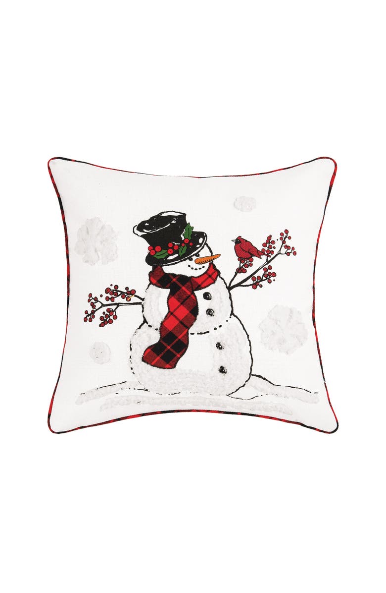 C&F Home Christmas Snowman & Red Cardinal Bird Embroidered Accent Throw Pillow 18" x 18", Main, color, White