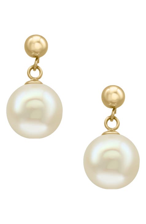 14K White Gold 9mm Freshwater Pearl Drop Earrings