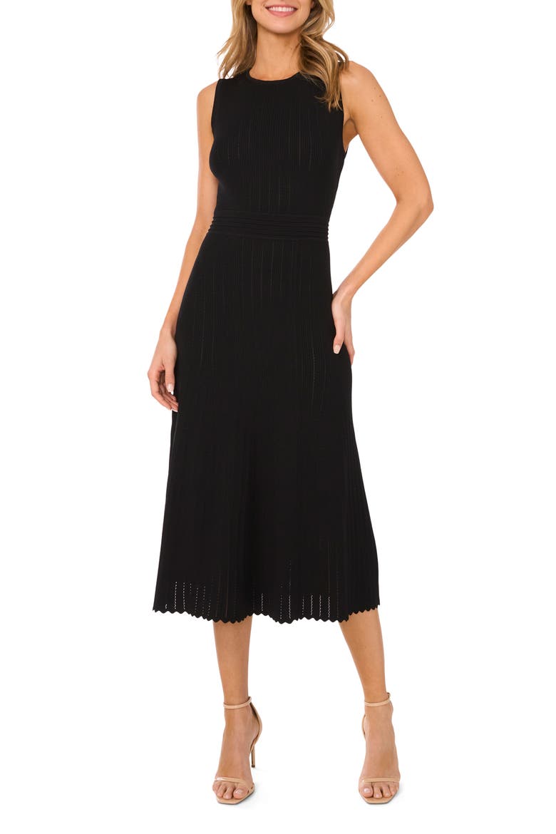 Pointelle Sleeveless Sweater Dress, Main, color, RICH BLACK