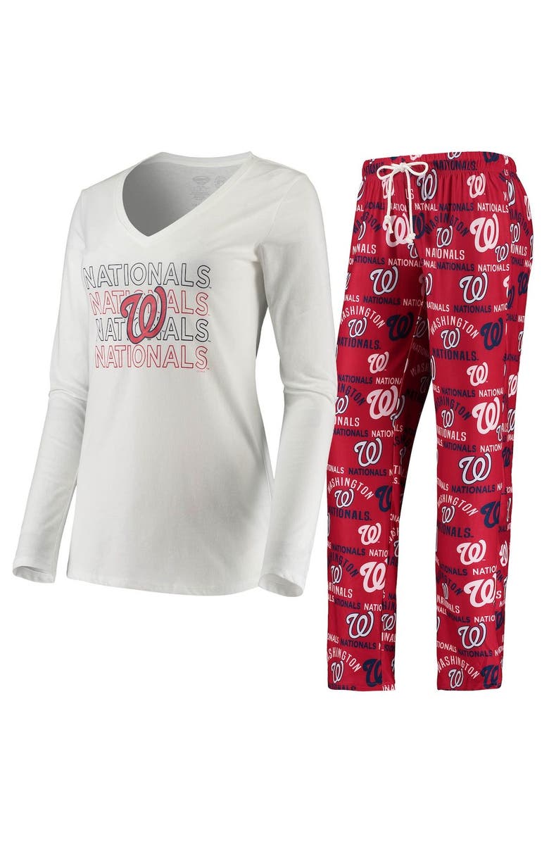 CONCEPTS SPORT Women's Concepts Sport White/Red Washington Nationals Flagship Long Sleeve V-Neck T-Shirt & Pants Sleep Set, Alternate, color, 