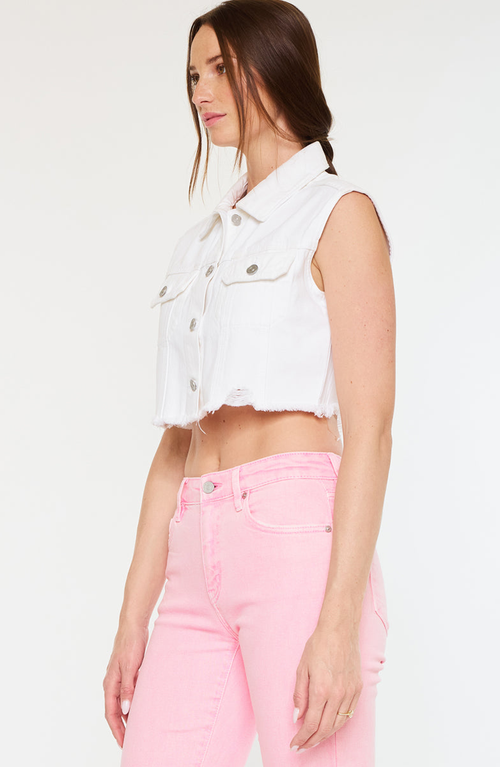 Kancan Shay Cropped 90s Denim Vest In White