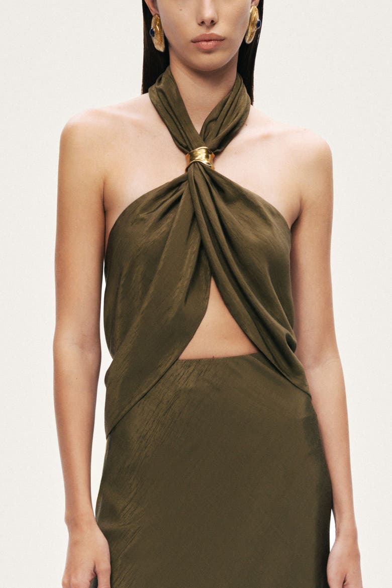 Twist Halter Neck Bustier, Main, color, Khaki
