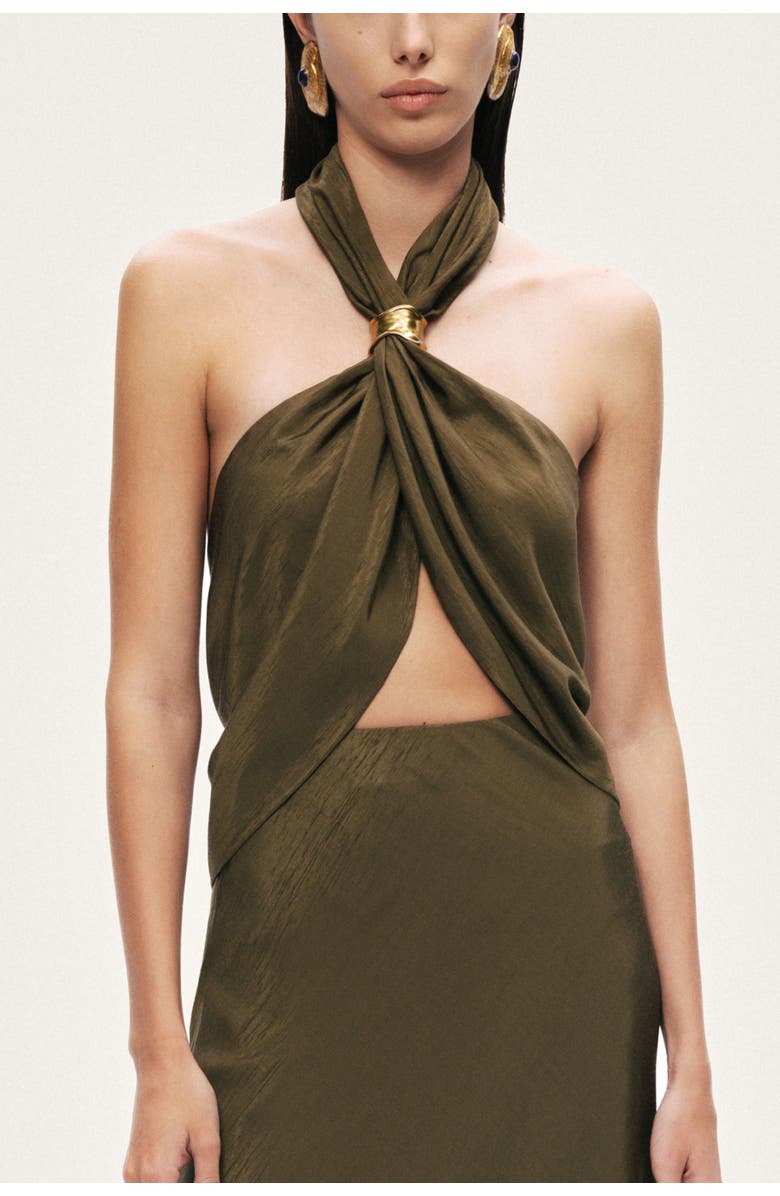 Nocturne Twist Halter Neck Bustier, Main, color, Khaki