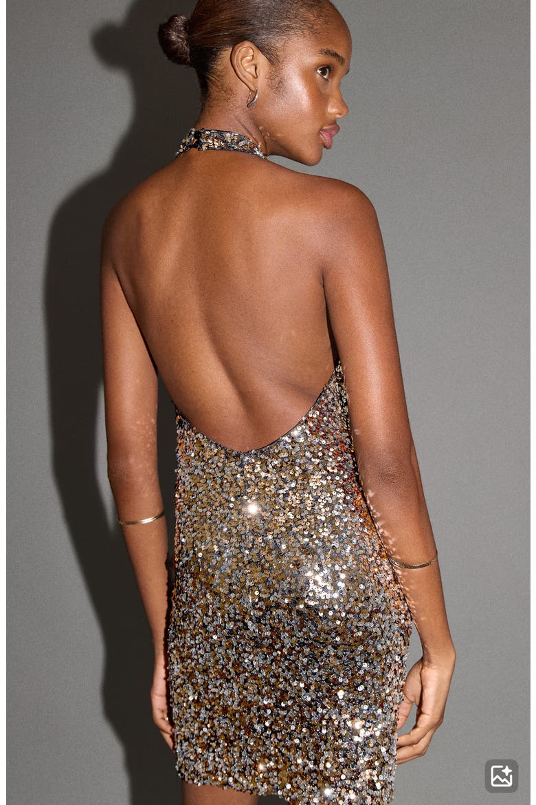 Sequin Open Back Dress, Alternate, color, GOLD